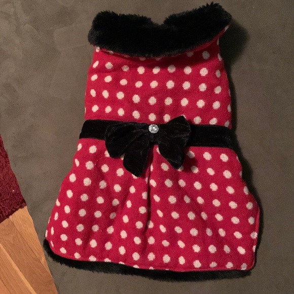 Faux fur and wool polka coat for a small breed doggie - Picture 1 of 3